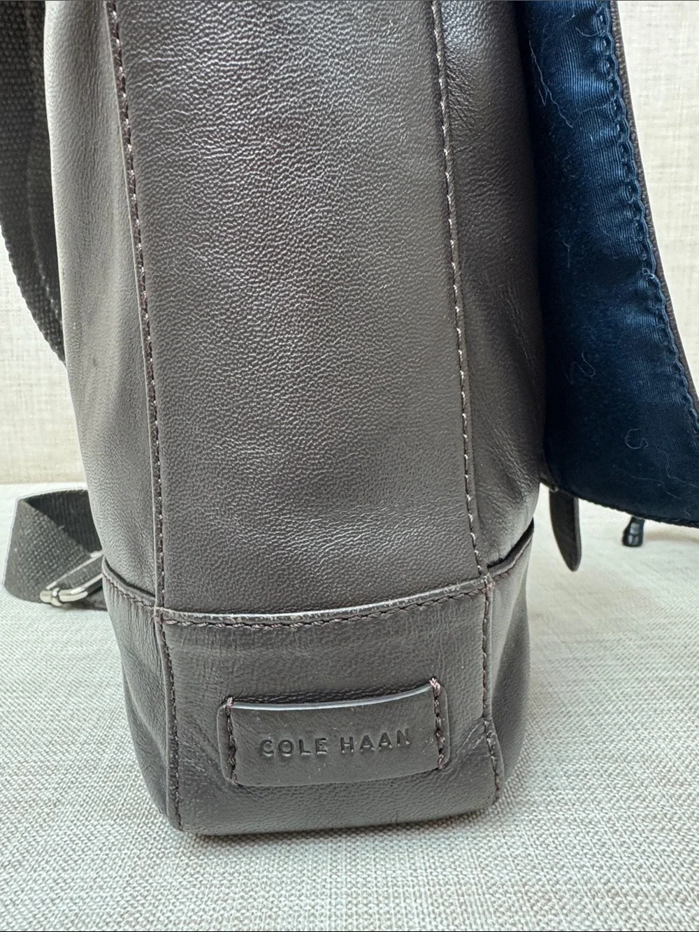 Cole Haan Dark Brown Leather Messenger Bag with Adjustable Strap